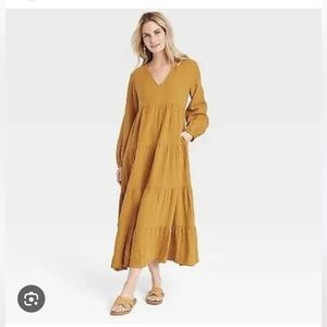universal thread tiered maxi dress brown SZ XS long sleeve
